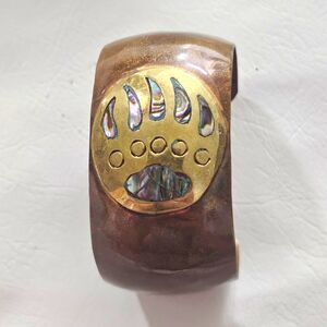 Copper Bear Paw Shell Inlay Cuff Bracelet Brown/Gold Multicolor Shell
